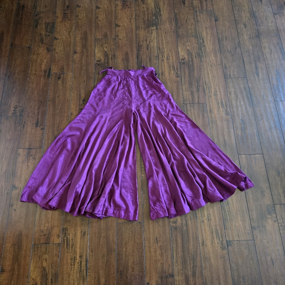 Embroidered 2 Piece Peplum Top n Palazzo Pant Gold Purple Party Wear Dress - Picture 11 of 14